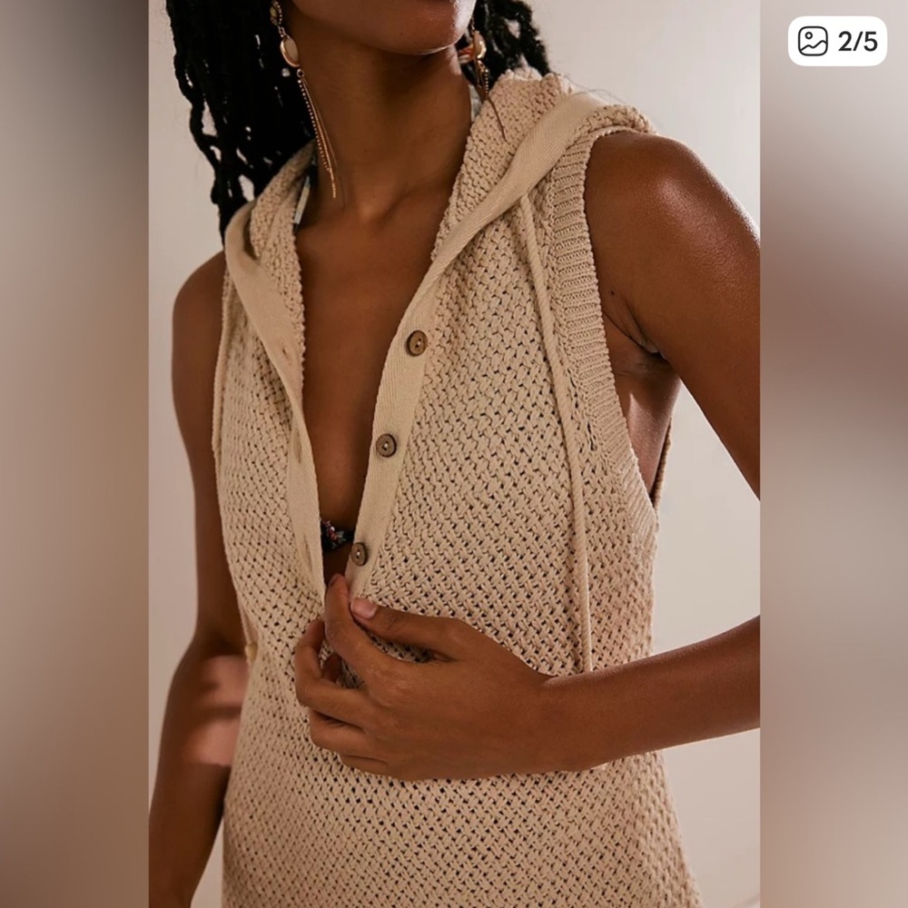 Free People Beach Ainsley Hooded crocheted dress NWOT - Picture 2 of 7